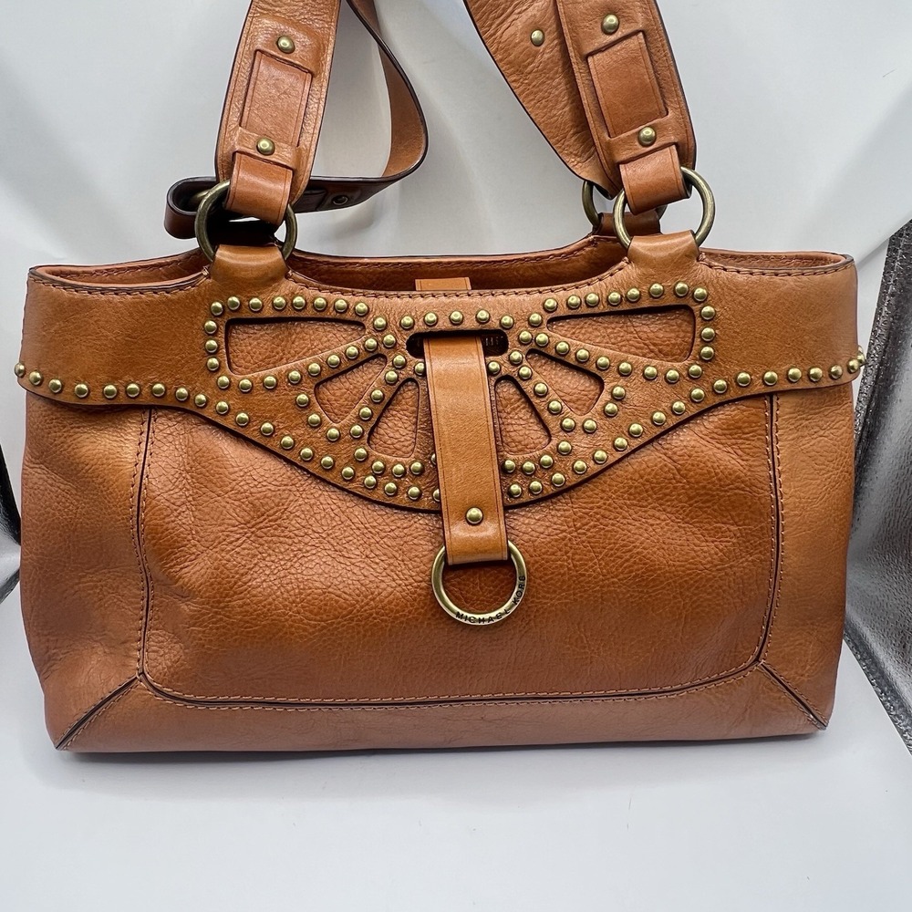 Vintage Michael Kors Studded Cutout Leather Purse Cognac Brown Western Y2K Boho